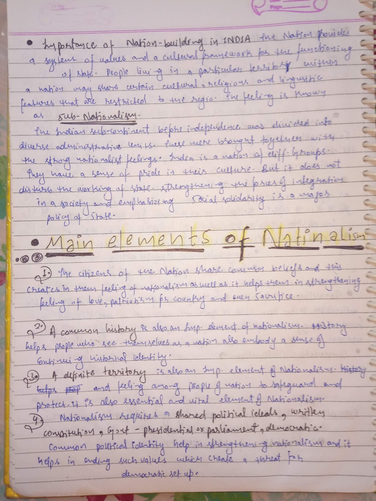Handwritten Notes of Nationalism-class 11th-Political Science