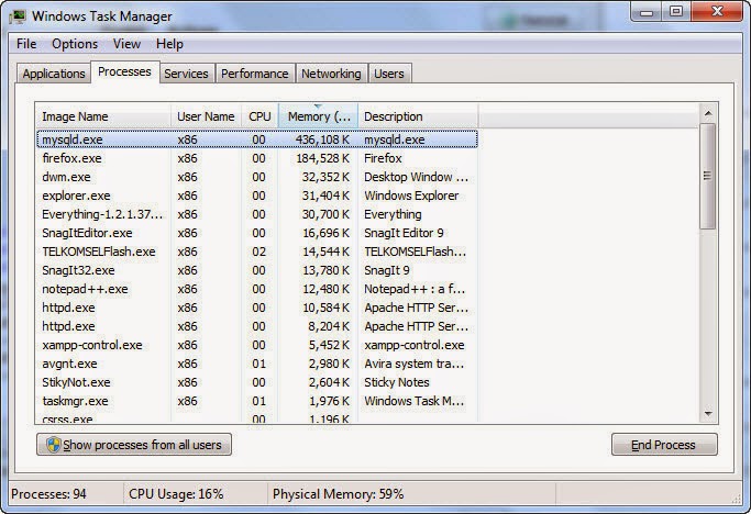 Download XAMPP Terbaru, mysqld Rakus Memori & Solusinya windows task manager