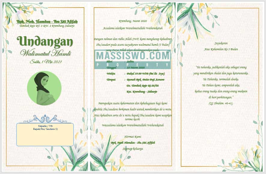 17+ Undangan Walimatul Hamli Format Word (untuk 4 atau 7