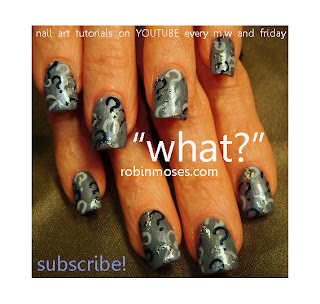 THE RIDDLER blue and silver nail art tutorial. riddle nail art. TROPICAL SUNSET WITH DOLPHINS nail art design, SEXY SUMMER SPIDERWEB orange and silver nail art design