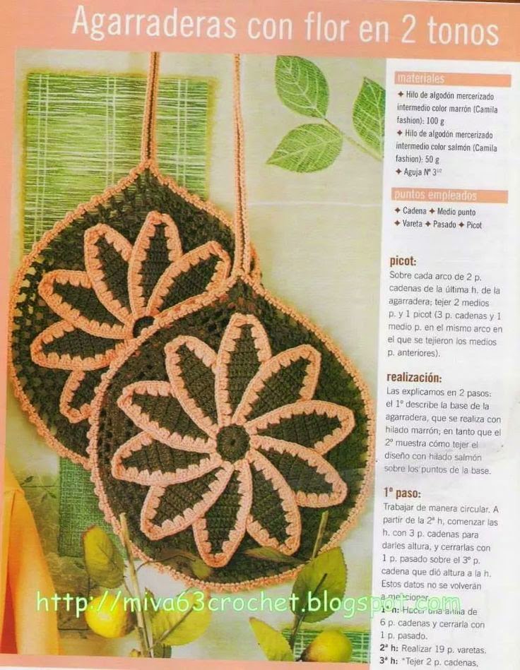 Agarraderas con flor en dos tonos tejidas al crochet con explicación en español Crochet y Agarraderas con flor en dos tonos tejidas al crochet con explicación en español Crochet y