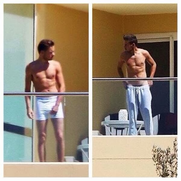One Directtion Liam Payne half naked in his balcony! 