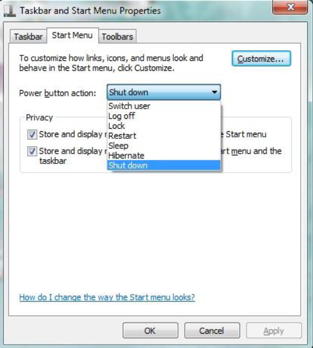 101PCTricks Customize Windows 7 Power Button Action
