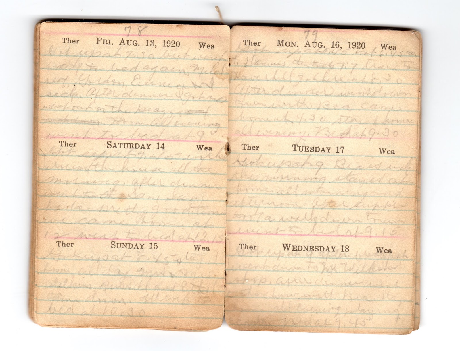 Nutfield Genealogy My Grandmother’s Diary Part 19, August 12 30, 1920