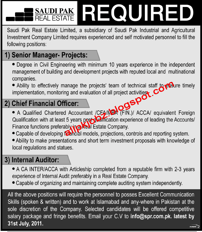 Jobs in Saudi Pak Real Estate Jobs in Pakistan,Career in Pakistan