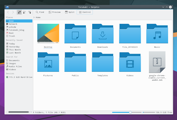 Linux,Kubuntu 16.04 KDE 5.6のファイルマネージャー、Dolphinです.日本語化ができませんでした。