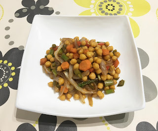 Chickpeas sauteed with vegetables and coffee sauce
