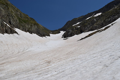 Snow covered approach to the border between France and Spain mountains, snow