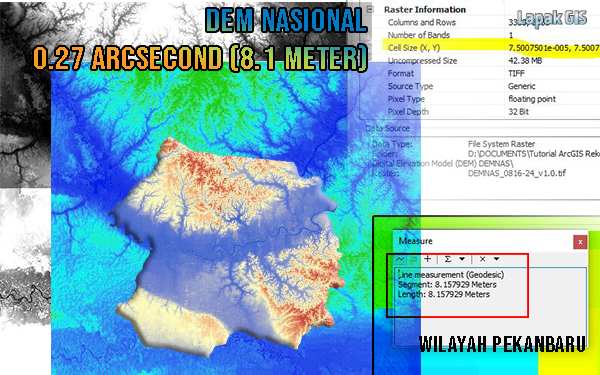 DEM Nasional 0.27 ArcSecond (8.1 meter) Wilayah Pekanbaru