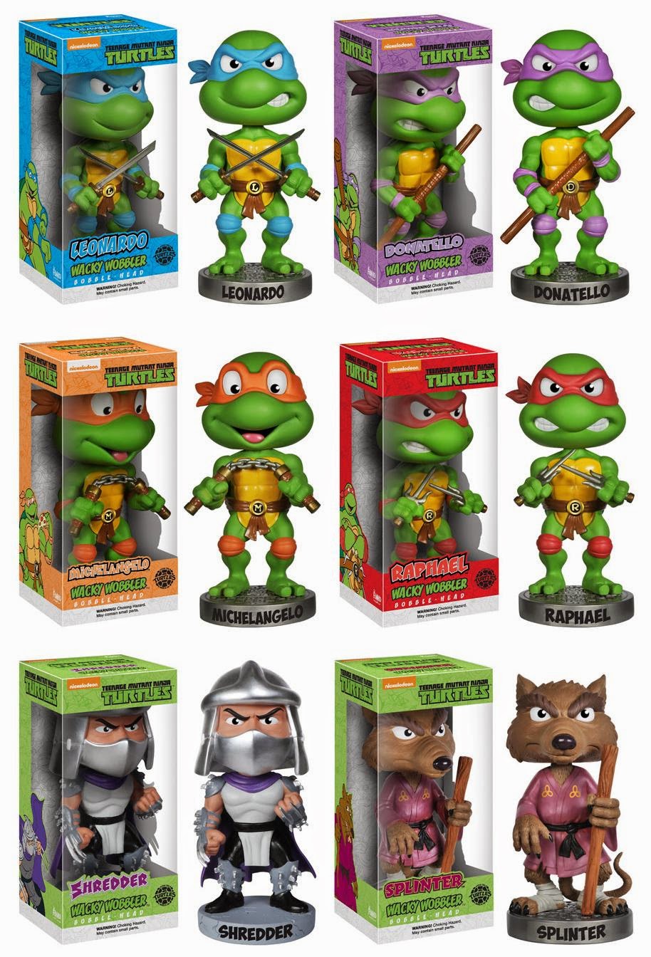 Teenage Mutant Ninja Turtles Wacky Wobbler Bobble Heads by Funko - Leonardo, Donatello, Raphael, Michelangelo, the evil Shredder & Splinter