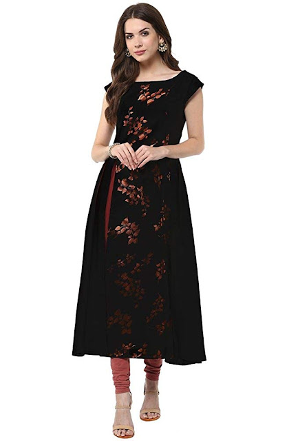 Janasya Women's BlackDigital Printed Crepe Kurti