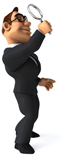 Clipart image of a businessman looking through a magnifying glass