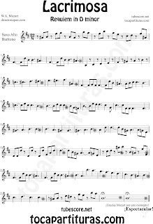 Partitura Fácil  de Lacrimosa para Saxofón Alto y Sax Barítono by Sheet Music for Alto and Baritone Saxophone Partitura Requiem by Mozart Music Scores