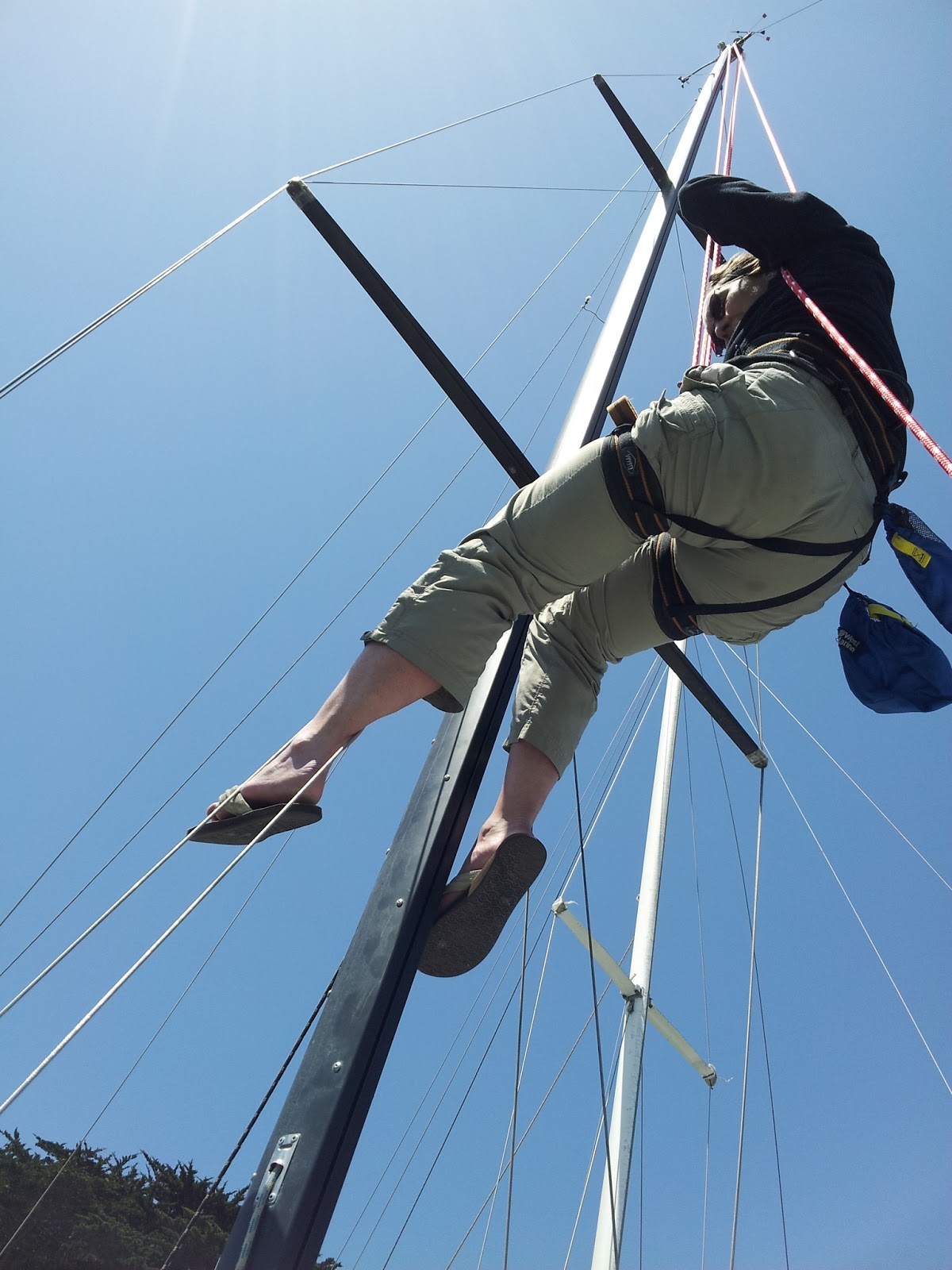 Elise Climbing up the mast singlehanded