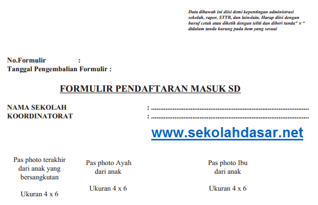 Contoh Formulir Pendaftaran Masuk Sd