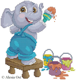 Free cross-stitch patterns, Elephant the Painter, painter, elephant, animal, clipart, cross-stitch, back stitch, cross-stitch scheme, free pattern, x-stitchmagic.blogspot.it, вышивка крестиком, бесплатная схема, punto croce, schemi punto croce gratis, DMC, blocks, symbols, patrones punto de cruz, #crossstitch_pattern, #crossstitch