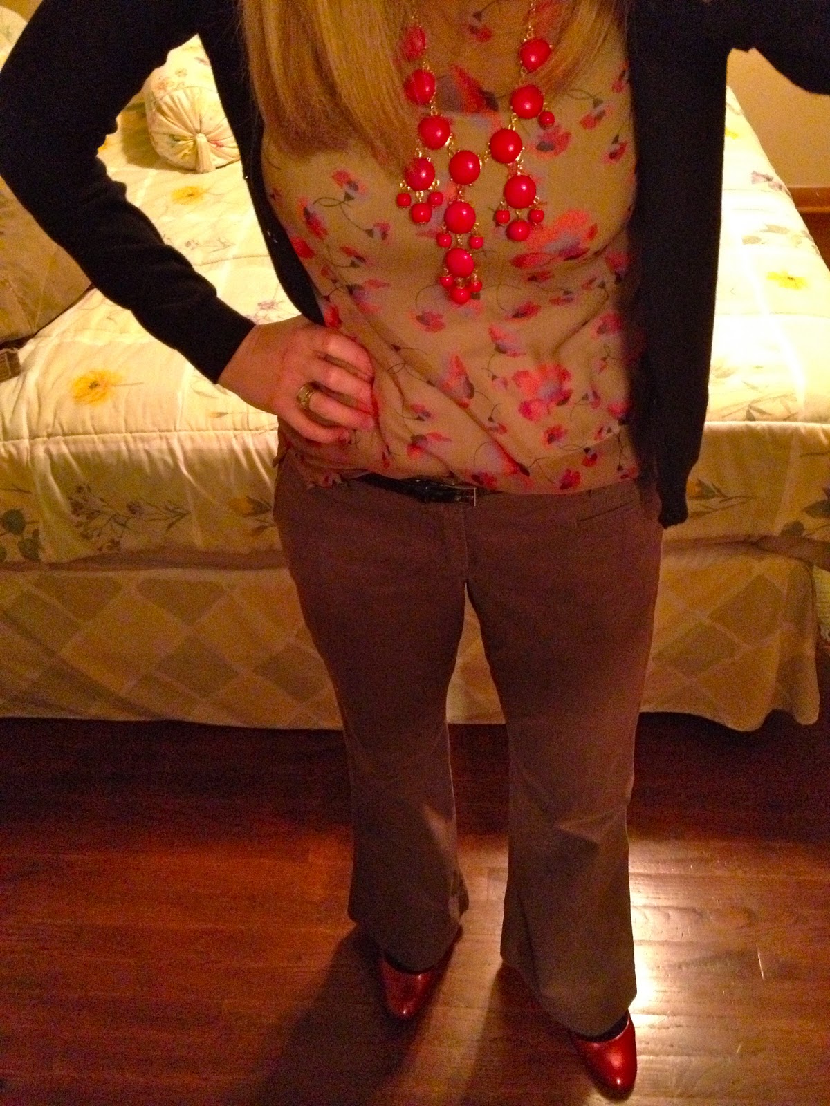 Beige and red accents