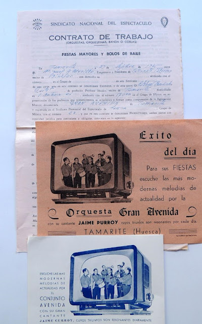 Binéfar 1965. Contrato y publicidad Orquesta Gran Avenida en Patronato Palermo