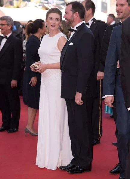 Princess Stephanie wore a white dress by Ralph Lauren at the opening night of Cannes Film Festival. The same dress had been worn by Crown Princess Victoria at Polar Music Prize ceremony in 2016