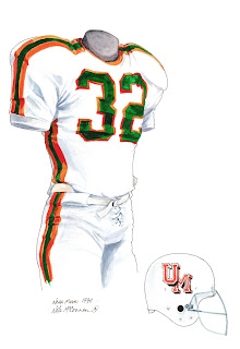 1970 University of Miami Hurricanes football uniform original art for sale