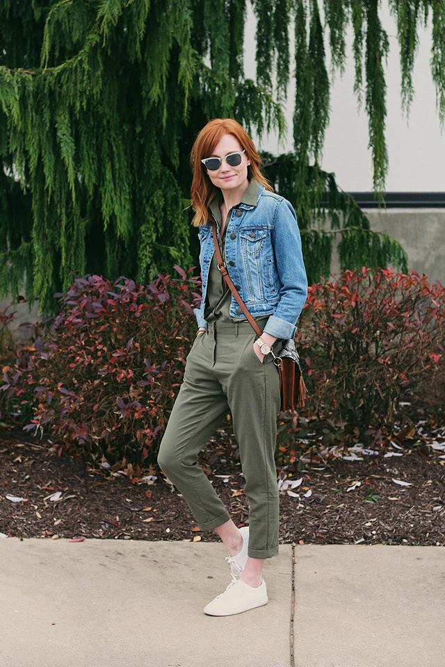 olive green denim jumpsuit