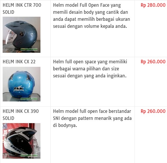 Harga Helm Ink Terbaru