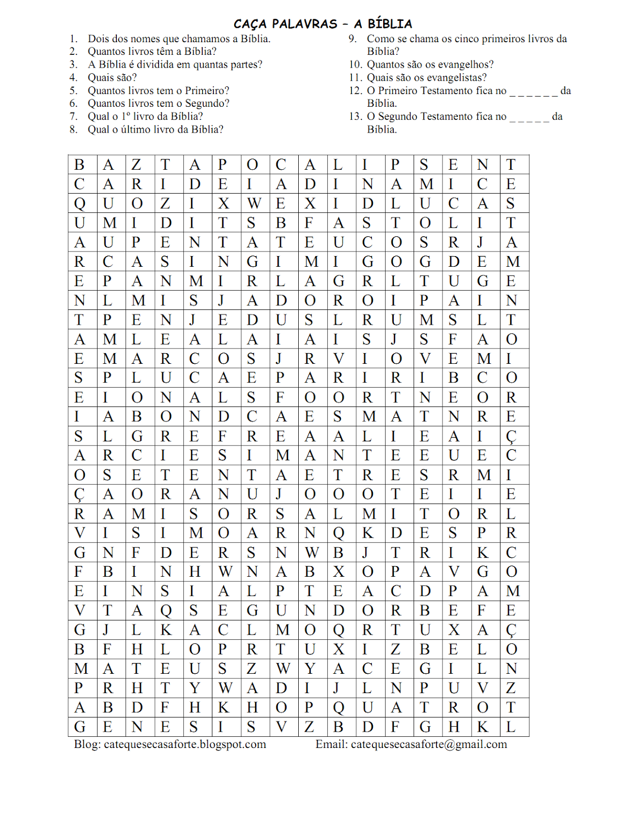 Catequese Casa Forte Caça palavras A Bíblia Catequese Casa Forte Caça palavras A Bíblia