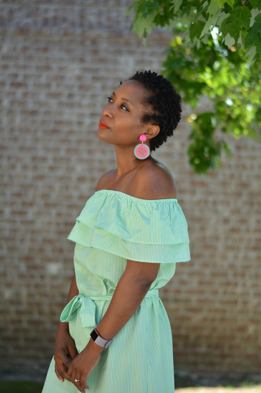 ruffle dress off the shoulder outfit