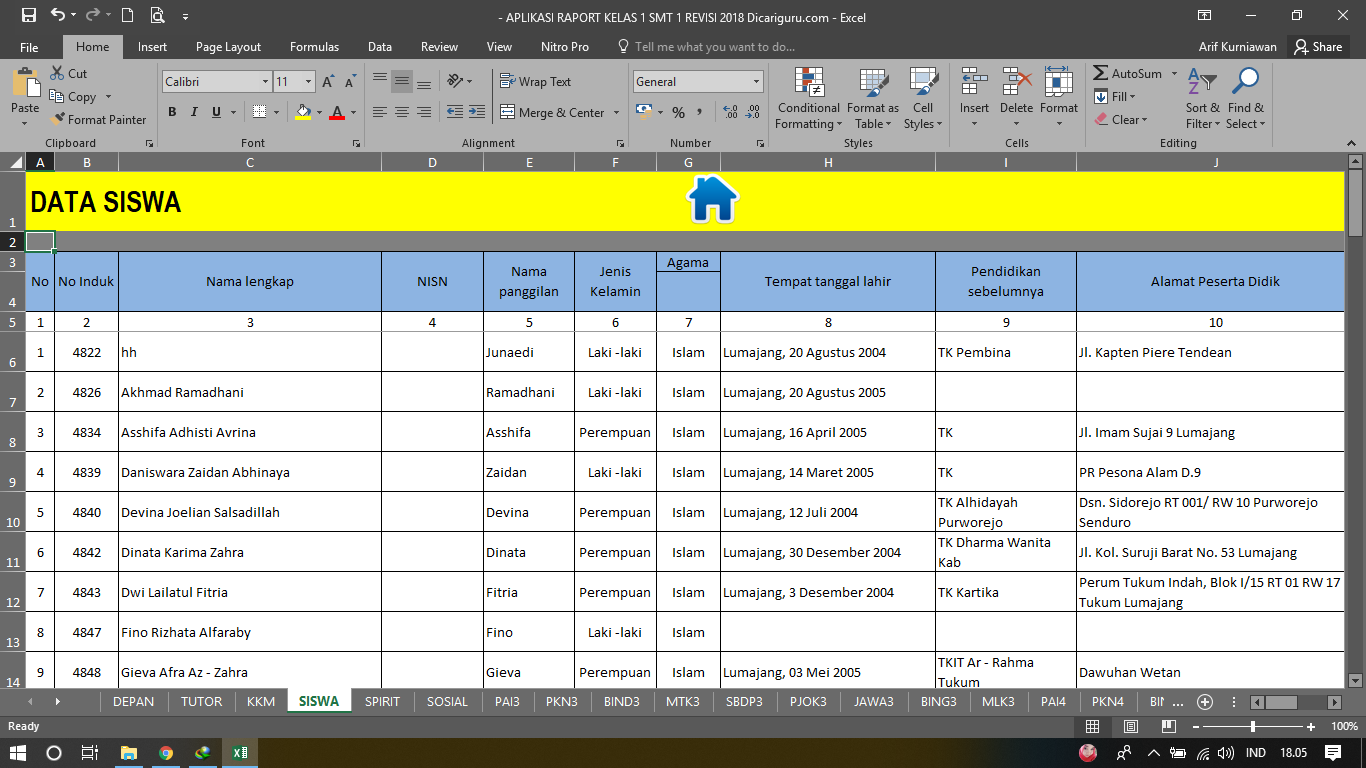 APLIKASI Raport SD K13 Revisi 2018 Semester 1 Kelas 1 s/d