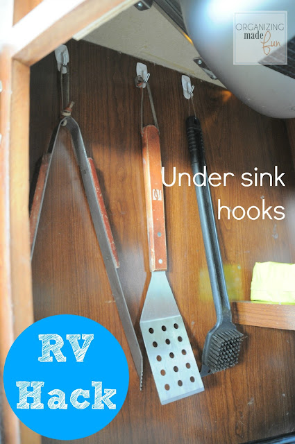 RV Hack -under kitchen sink use command hooks ::OrganizingMadeFun.com RV Hack -under kitchen sink use command hooks ::OrganizingMadeFun.com