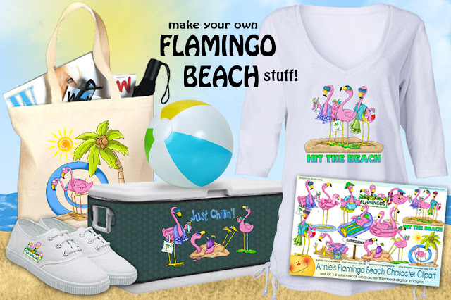 Hit the Beach with Annie Lang's Flamingo Beach character clipart available for immediate download at http://www.anniethingspossible.com