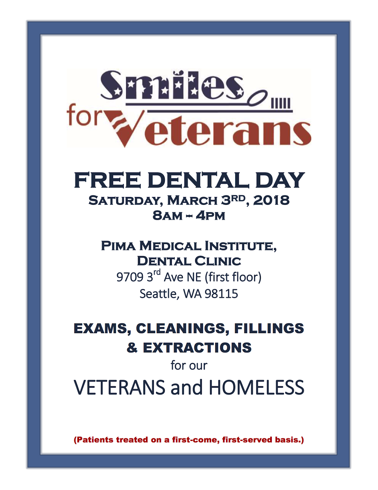 Shoreline Area News Smiles for Veterans free dental day Saturday