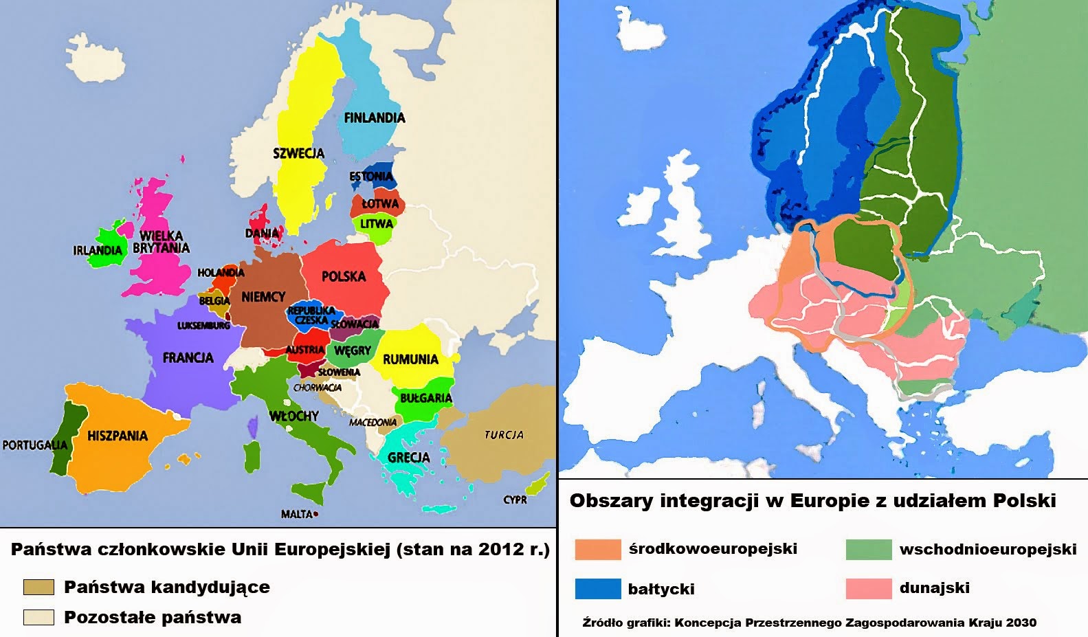 Obszary integracji w Europie z udziałem Polski i innych państw członkowskich Unii Europejskiej