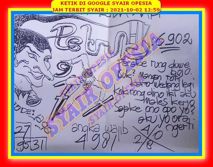 Syair Toto Hongkong 2 Oktober 2021 Royal Syair