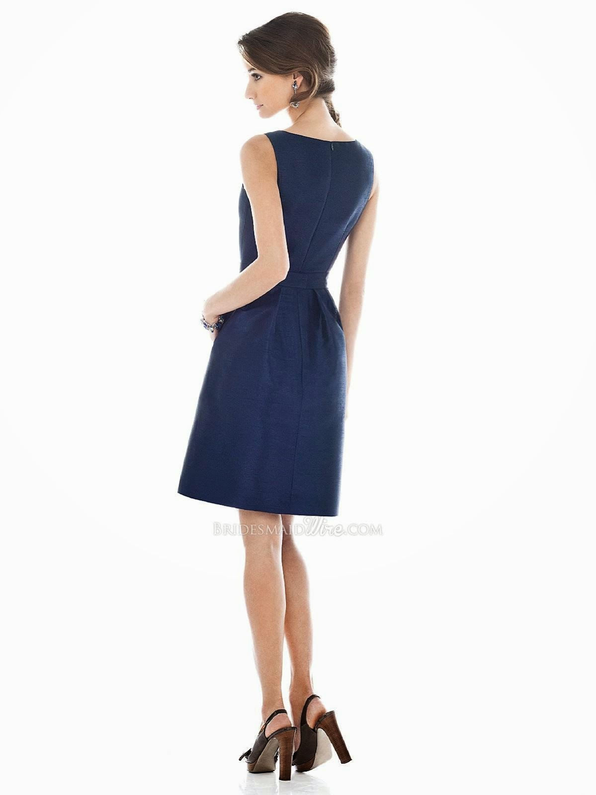 Midnight Tiered Cocktail Bridesmaid Dress with Boat Neckline Scoop Back-2