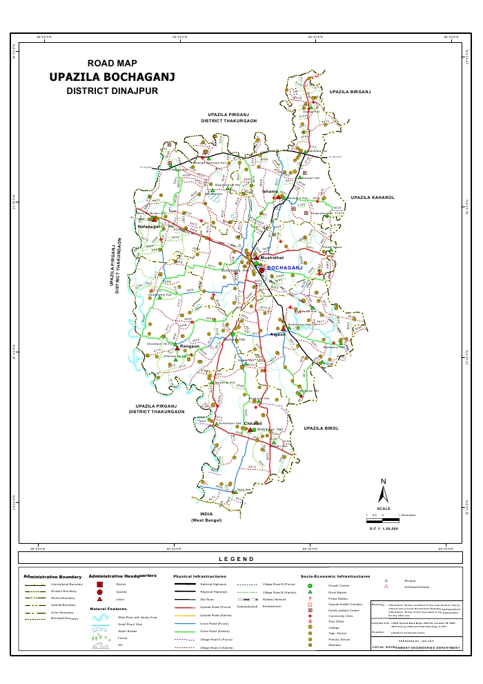 Bochaganj Upazila Road Map Dinajpur District Bangladesh