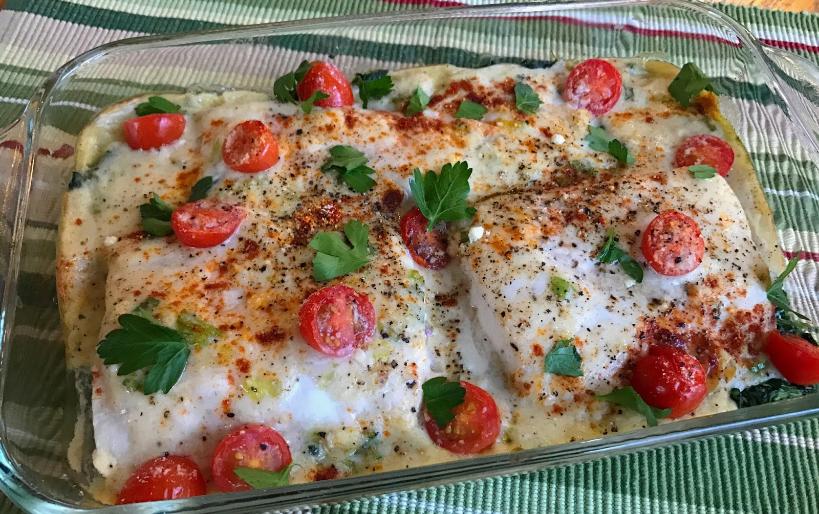 Points In My Life Baked Mahi Mahi over Creamed Spinach