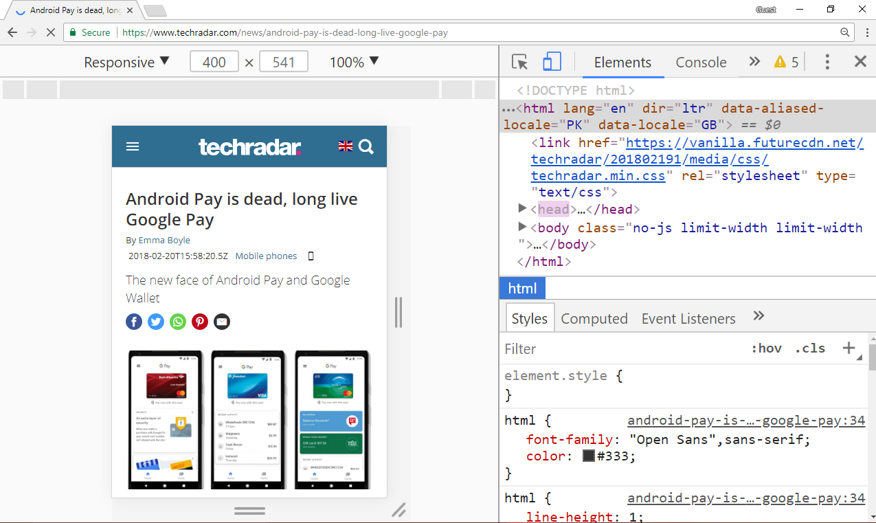 Mobile mode browser on PC