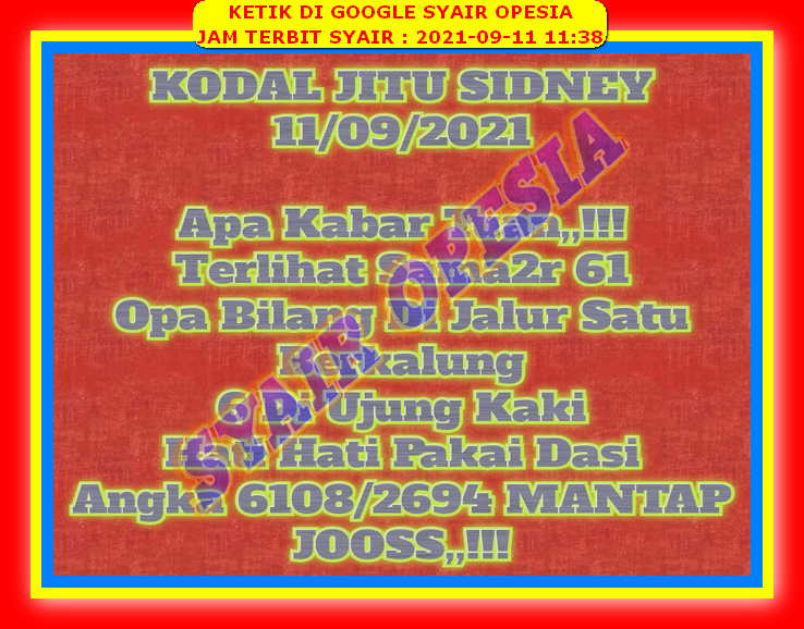 Syair Sdy 11 September 2021 Kode Syair Sgp Syair Hk Syair Sydney 2021
