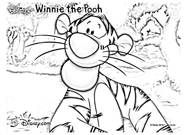 Animal pictures black and white for coloring - gambar mewarnai binatang hitam putih - gambar mewarnai harimau tiger teman winnie the pooh