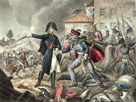 The meeting of Wellington and Blucher at La Belle Alliance in  The wars of Wellington, a narrative poem  by Dr Syntax illustrated by W Heath and JC Stadler (1819)