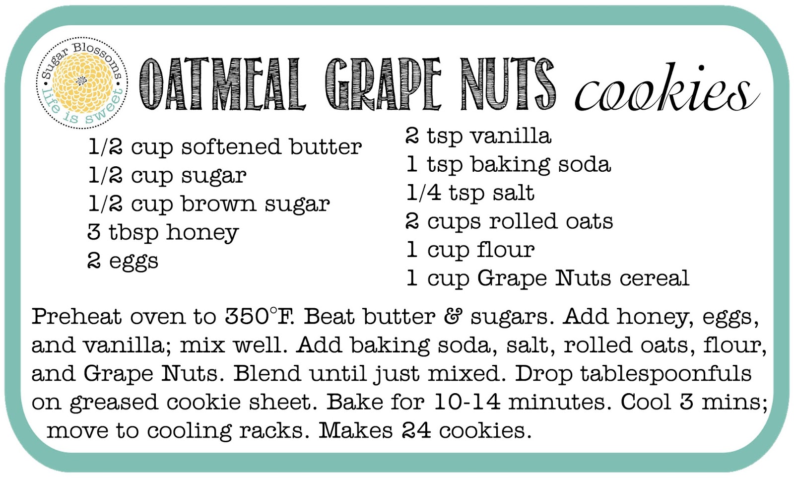 Sweet Sugar Blossoms Grape Nuts Cookies