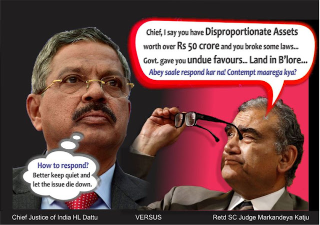 In the face of continuous provocation by Markandeya Katju, why is Chief Justice Dattu silent and passive? if there is no substance in the retired SC judge's allegations, why isn't any action being taken against him? Why no Contempt of Court so far?  Through his blog, http://justicekatju.blogspot.in/, Katju has been continually baiting Dattu, the establishment and also mainstream journalists to investigate the issue based on his documents.