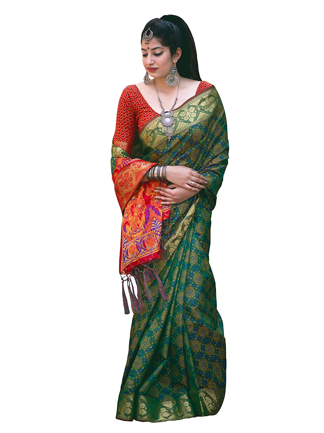 Applecreation Women'S Patola Silk Saree With Blouse Piece (4)