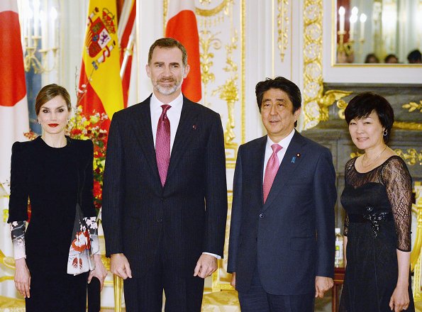 King Felipe and Queen Letizia met with Japan's Prime Minister Shinzo Abe and his wife Akie Abe at Akasaka Palace in Tokyo
