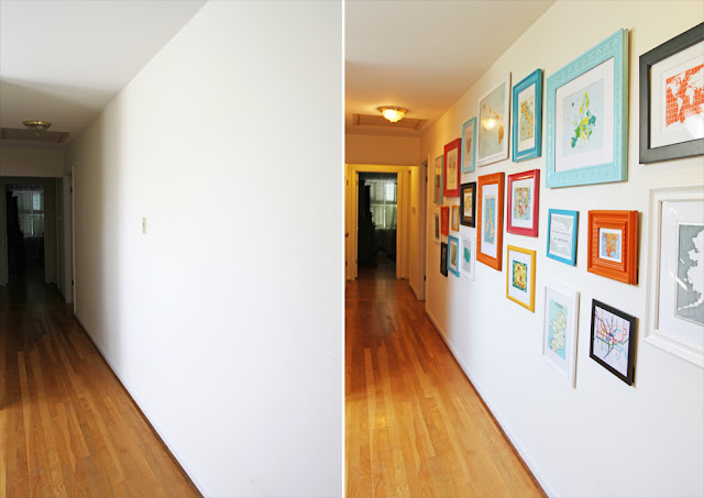 DIY Gallery Map Wall with colorful painted frames