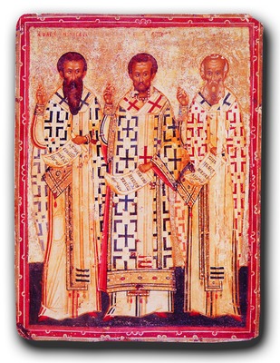 Святой 3 буквы. Икона семья Василия Великого. Три святителя картина. Три святителя икона. Икона с тремя святыми.