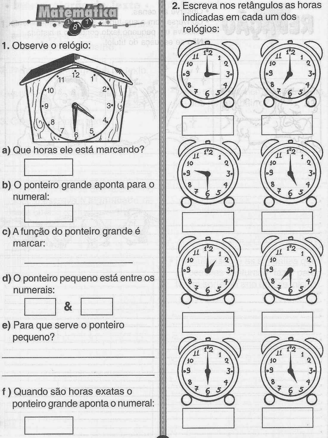 Ensinar e Aprender Atividades com relógio