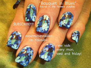 robin moses, blue flower nail, blue bouquet nail, blue ombre nail, flower bouquet nail, antique nail, blue antique nail, floral nail tutorial, border/outline nail, border nail, outline nail, colorful border nail, bright outline nail, red hat lady nail, nail art gallery, nail pics, how to nail art, how to paint flowers, how to paint nail outline, bling bling nails, diva nails, simply colorful nail,