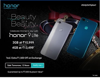 Honor 9 Light Sale - 8th March 2018 At 12PM In Flipcart Honor 9 Light Sale - 8th March 2018 At 12PM In Flipcart